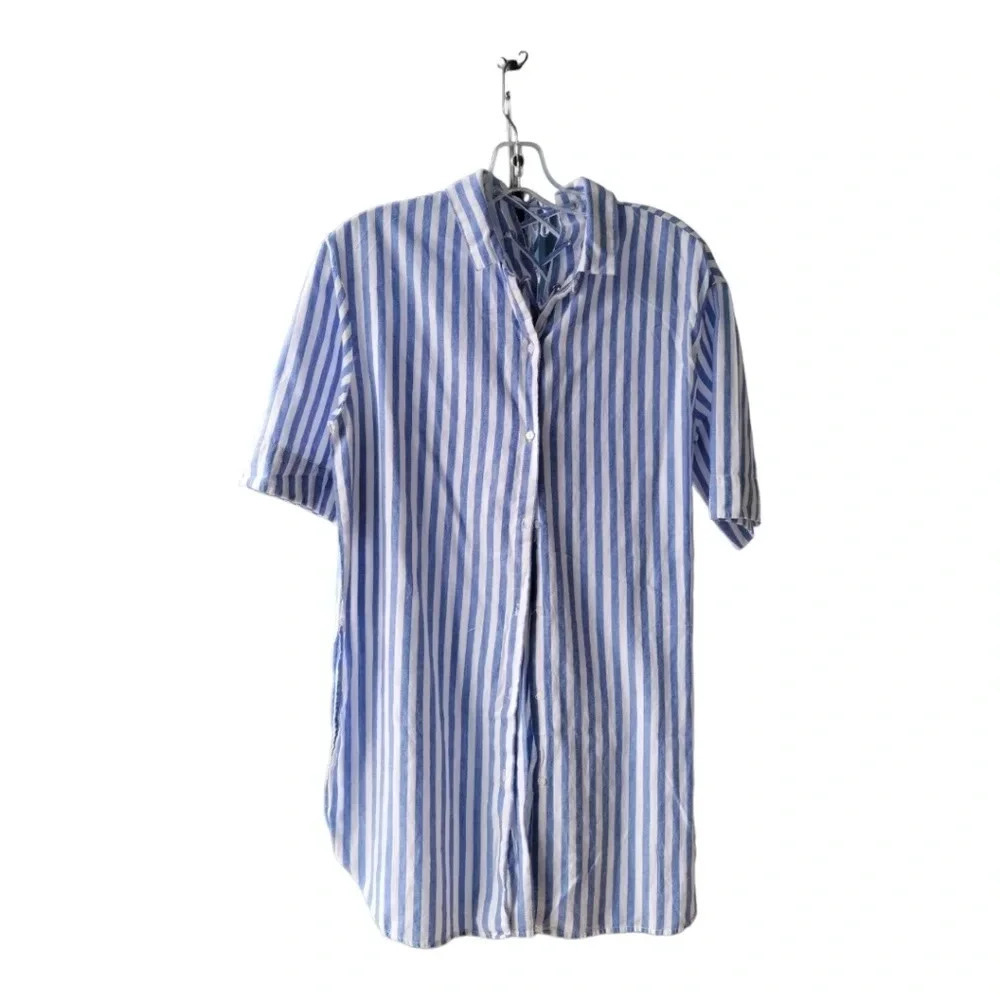 Zara Trafaluc Collection Blue and White Pin Stripe Linen Long Shirt XS